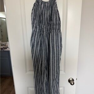 Old Navy Navy and White Striped Sleeveless Jumpsuit